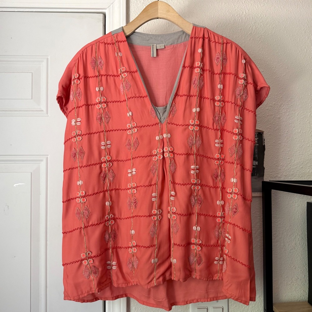 BLANK LONDON peach‎ pink sequin beaded cotton boxy cropped tank top